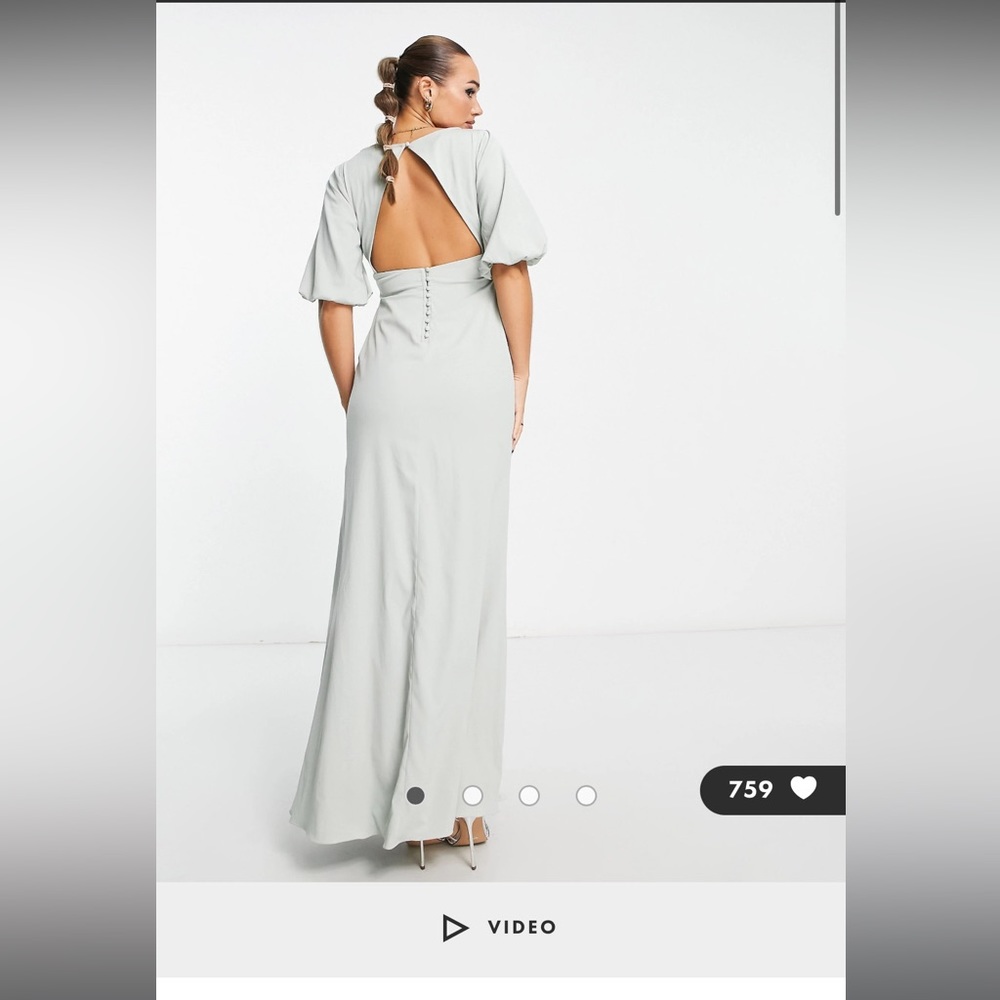 ASOS Maya Deluxe bridesmaid sage green modest sleeves formal maxi evening dress - Picture 3 of 4